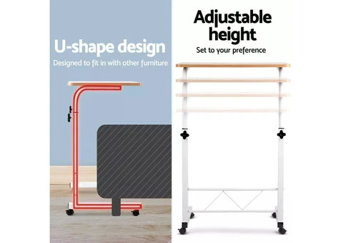 Artiss Laptop Desk Table Adjustable 60CM Light Wood - 3/6