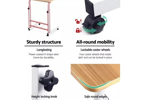 Artiss Laptop Desk Table Adjustable 60CM Light Wood - 4/6