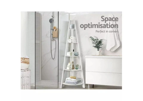 Artiss Bookshelf Corner Shelf 5 Tiers - CANE White - 7/8
