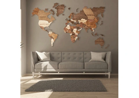 wooden map of world