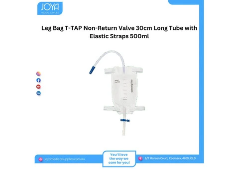 Leg Bag T-Tap Non-Return Valve 30cm Long Tube with Elastic Straps 500ml | Australia