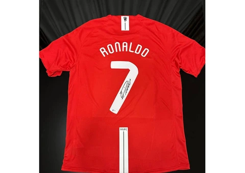 Jersey red CRISTIANO RONALDO Hand Signed Autographed BAS Authentication