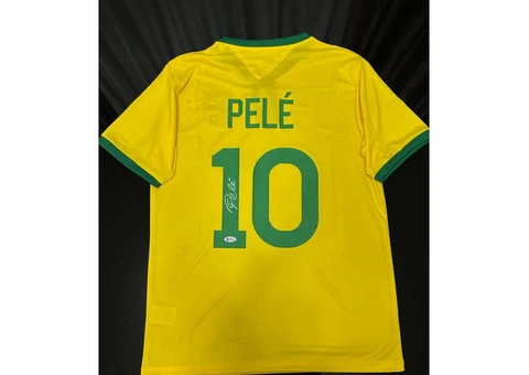 Pele Brazil Hand Signed Yellow/Green Jersey Autographed BAS COA