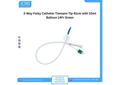 2-Way Foley Catheter Tiemann Tip 41cm with 10ml Balloon 14Fr Green | Australia