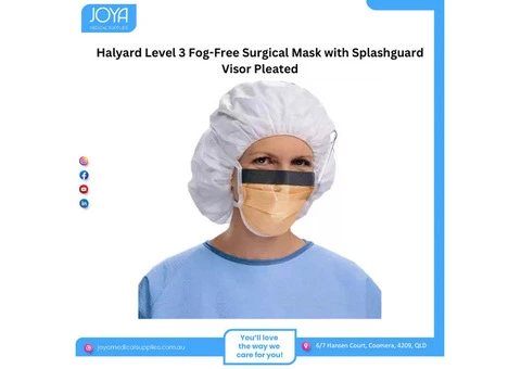 Halyard Level 3 Fog-Free Surgical Mask with Splashguard Visor Pleated | Australia