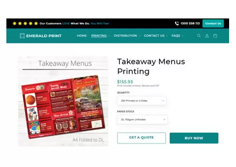Takeaway Menus Printing Services in Australia with Expert Design