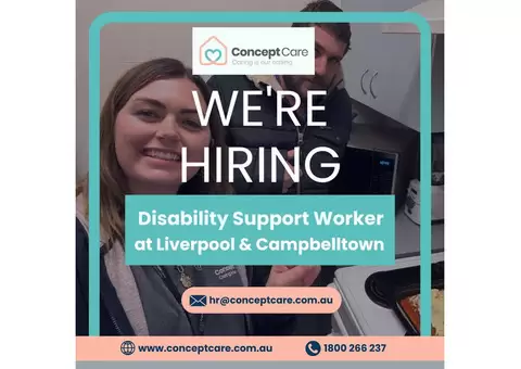 Join the Concept Care team as a Disability Support Worker in Liverpool and Campbelltown!
