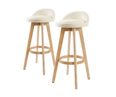 2X Wood Bar Stool Dining Chair Fabric LEILA 72cm BEIGE