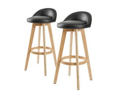 2X Wooden Bar Stool Dining Chair Leather LEILA 72cm BLACK