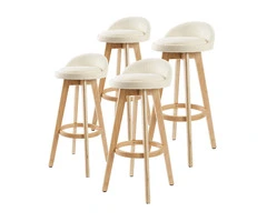 4X Wooden Bar Stool Dining Chair Fabric LEILA 72cm BEIGE