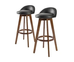 2X Wooden Bar Stool Dining Chair Leather LEILA 72cm BLACK BROWN