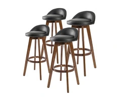 4X Wooden Bar Stool Dining Chair Leather LEILA 72cm BLACK BROWN
