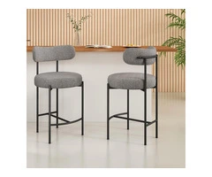 Modern Elegance: Contemporary Grey Bouclé Elsa Low Bar Stools for Chic Spaces