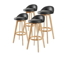 4X Wooden Bar Stool Dining Chair Leather LEILA 72cm BLACK
