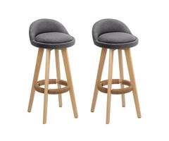 Artiss 2x Bar Stools Padded Linen Wooden Grey - Stylish Comfort