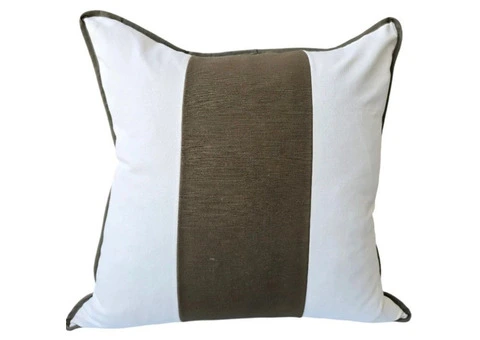 Reine Heavyweight Linen Cushion 55cm Square – Off White, Army Green Border