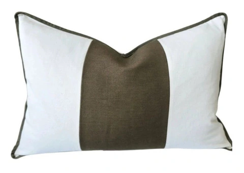 Luxurious Reine Heavyweight Linen Cushion 40x60cm – Off White with Army Green Border