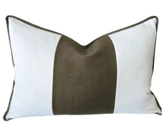 Luxurious Reine Heavyweight Linen Cushion 40x60cm – Off White with Army Green Border