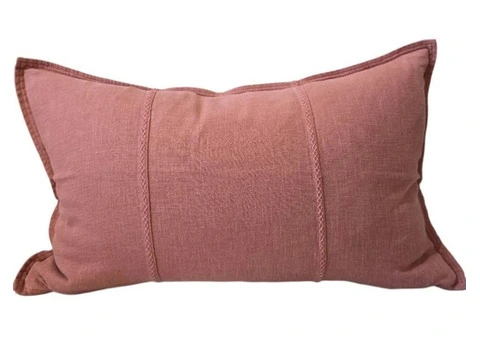 Luxurious Eveleigh Stonewashed Linen Cotton Lumbar Cushion – Rose Pink