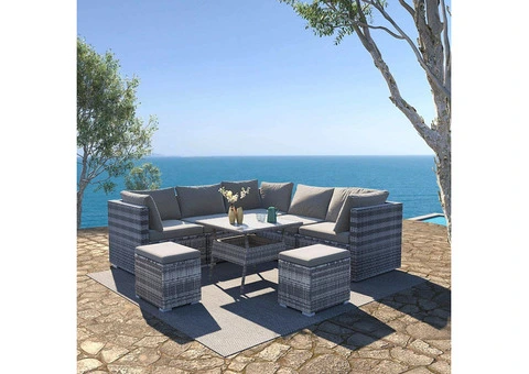 Premium 8PC Outdoor Dining Set – Wicker Table & Chairs (Grey)