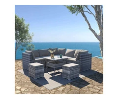 Premium 8PC Outdoor Dining Set – Wicker Table & Chairs (Grey)