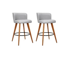 Artiss 2x Bar Stools - Stylish Linen Padded & Wooden Grey
