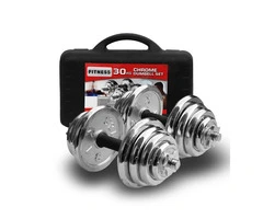 30kg Chrome Dumbbell Set Weight Dumbbells Home Gym Training Fitness Barbell Case- Qubyk AU