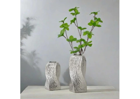 Silver Abstract Twisted Ceramic Vase Artistic Minimalist - Qubyk AU