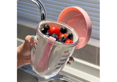 Pink Double Layer Salad Cup With Fork Leak proof Fruit Container - Qubyk AU