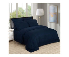 1000tc Ultra Soft Striped Queen Size Midnight Blue Duvet Quilt Cover Set - Qubyk AU