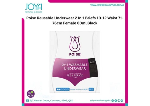 Poise Reusable Underwear 2 In 1 Briefs 10-12 Waist 71-76cm Female 60ml Black - Joya Medical Supplies