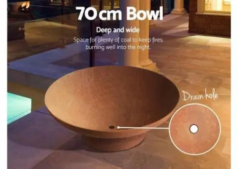 Rustic 70cm Cast Iron Grillz Fire Pit Bowl – Outdoor Heating Elegance