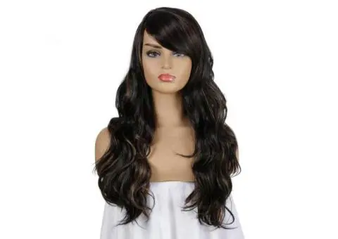 Black Brown Side Part Long Wavy Daily Use Hair Wigs for Girls - 2/3