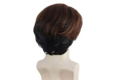 Short Curly Brown with Bangs Curly Hair Replacement Full Wigs - 2/3