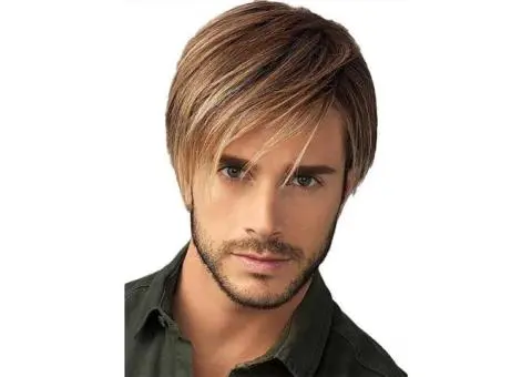 Ombre Blonde Brown Short Straight Layered Hair for Male Wigs - 1/3