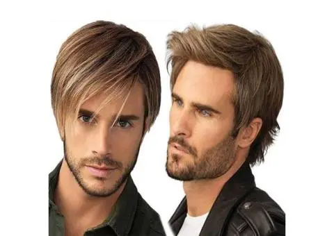 Ombre Blonde Brown Short Straight Layered Hair for Male Wigs - 3/3