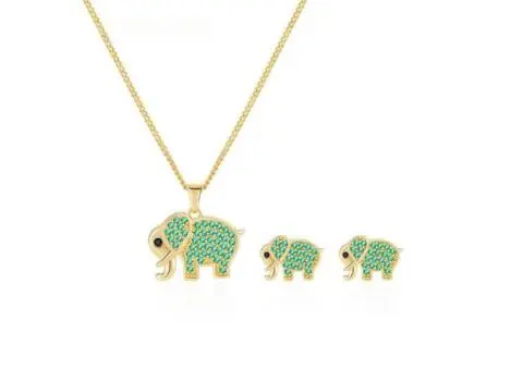Cute Elephant Necklace and Earrings Set for Women Minimalist - 1/3