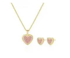 Pavé Cubic Zirconia Heart Necklace & Earrings Set for Women