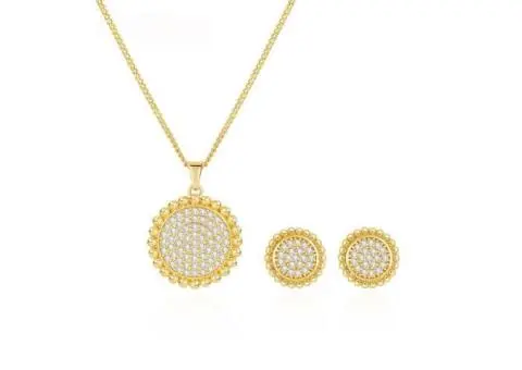 Round Brilliant Necklace & Earring Set Alloy Cubic Zirconia - 1/3