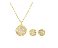 Round Brilliant Necklace & Earring Set Alloy Cubic Zirconia