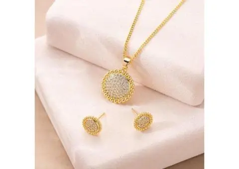 Round Brilliant Necklace & Earring Set Alloy Cubic Zirconia - 2/3