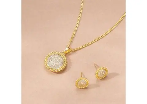 Round Brilliant Necklace & Earring Set Alloy Cubic Zirconia - 3/3