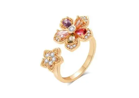 Rainbow Cubic Zirconia Stackable Ring Gold Plated Dainty Jewelry - 1/4