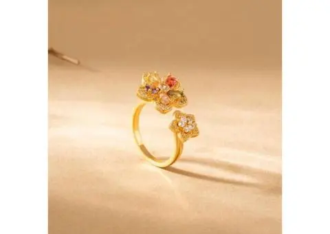 Rainbow Cubic Zirconia Stackable Ring Gold Plated Dainty Jewelry - 2/4