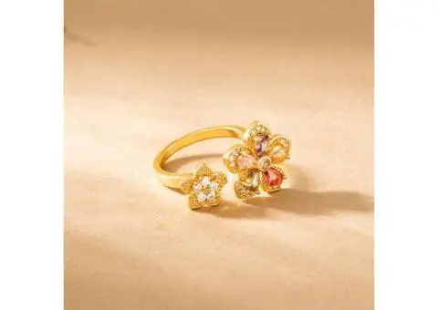 Rainbow Cubic Zirconia Stackable Ring Gold Plated Dainty Jewelry - 3/4