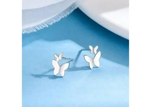 S999 Silver Butterfly stud Earrings Hypoallergenic Ear Jewelry - 3/5