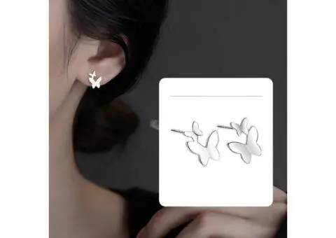 S999 Silver Butterfly stud Earrings Hypoallergenic Ear Jewelry - 4/5