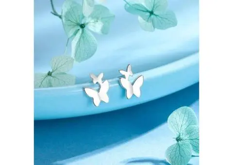 S999 Silver Butterfly stud Earrings Hypoallergenic Ear Jewelry - 5/5