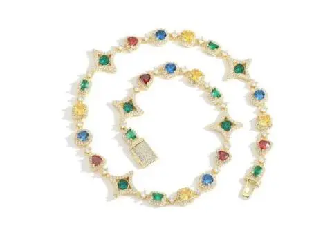 Rainbow Iced Cuban Chain Luxury Multi-CZ Golden Necklaces - 2/5