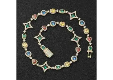 Rainbow Iced Cuban Chain Luxury Multi-CZ Golden Necklaces - 3/5